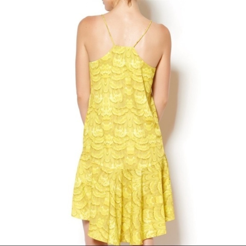 Tibi Ibis Feather Print‎ Ruffle Mini Dress Yellow Size 2